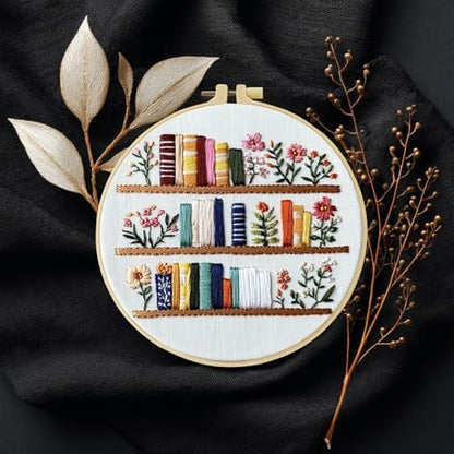 JOZYSH 8'' Flowers Embroidery Kit for Beginners Stamped Books and Flowers Pattern Embroidery Kit Cross Stitch Kit Embroidery Starter Kit with Instructions, Embroidery Hoops for Home Ofiice Decor - Image 6