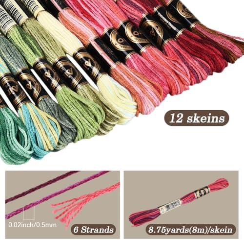 12 Skeins 105 Yards Cross Stitch Floss Embroidery Thread 6 Ply Variegated Friendship String Polyester Christmas Color Threads for Sewing Making Bracelets Clothes Stitching Decor Craft DIY - Image 2
