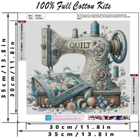 Sewing Machine Stamped Cross Stitch Kits - Vintage Sewing Machine Counted Cross Stitch Kits for Adults, Needlepoint Cross-Stitch Patterns Dimensions Needlecrafts Embroidery Kits 13.7x13.7 Inches - Image 2