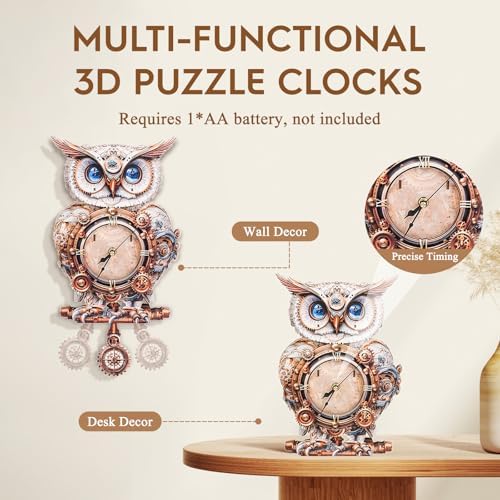 3D Wooden Puzzles for Adults-Owl Clock Puzzle-Adult Crafts - Image 4