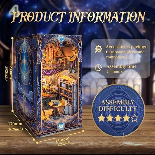 3D Puzzles Book Nook Kit, DIY Miniature Book Nook Kit Creative Decorative with LED Lights Bookend Bookshelf Insert for Adults Teens-Star Map Secrets(SQ -35) - Image 3