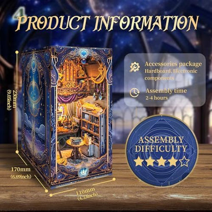 3D Puzzles Book Nook Kit, DIY Miniature Book Nook Kit Creative Decorative with LED Lights Bookend Bookshelf Insert for Adults Teens-Star Map Secrets(SQ -35) - Image 3