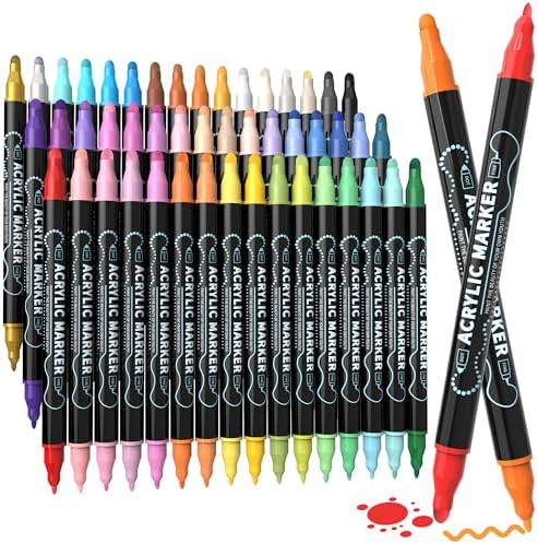 nauets 48 Colors Precision Dual Tip Acrylic Paint Markers Pens - Dot & Fine by nauets