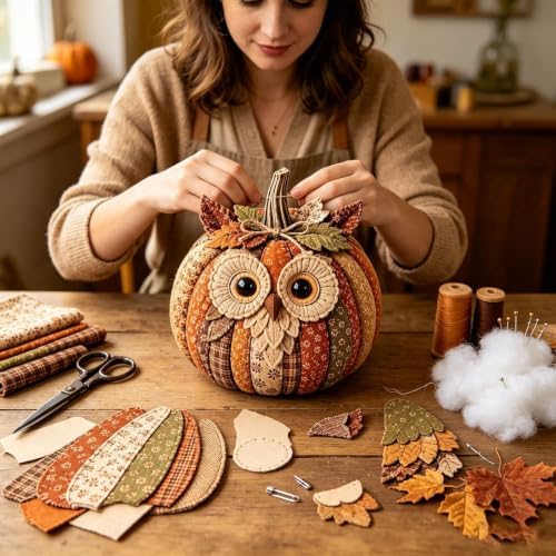 DIY Animal Pumpkin Sewing Kit - Autumn Fabric Animal Pumpkin Craft Set for Adults Beginners - Thanksgiving Handmade Fall Patchwork Craft Kit for Holiday Decor - Image 6