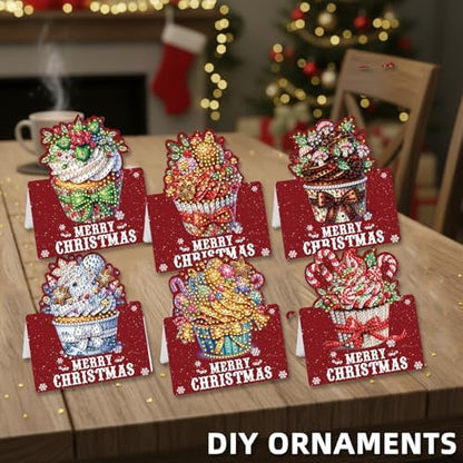 C'eitura 6Pcs DIY Christmas Cupcake Diamond Art Painting Crafts Rhinestone Painting Greeting Card Making Kit Postcard for Holiday Christmas New Year Party Favors - Image 6