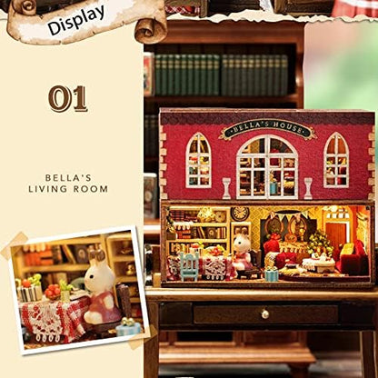 Mini 3D Wooden Doll House Craft Model with LED,DIY Miniature and Furniture Dollhouse Kit,Creative Room Idea for Valentine's Day Birthday Gift (Bella's Living Room) - Image 3