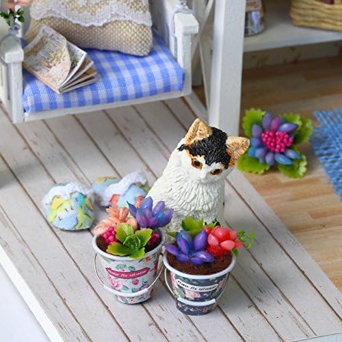 Ogrmar Wooden Miniatures Dollhouse Kit with Dust Cover& Led Light Cat Diary - Image 5