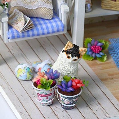 Ogrmar Wooden Miniatures Dollhouse Kit with Dust Cover& Led Light Cat Diary - Image 5