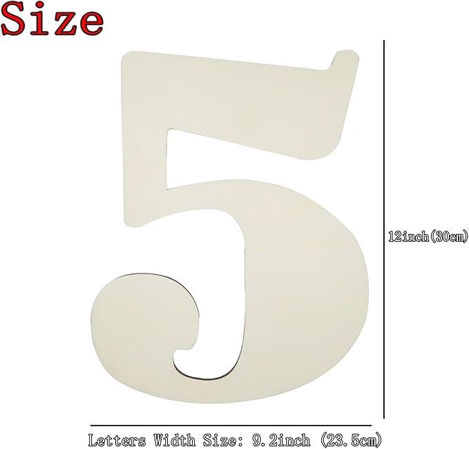 12 Inch Large Unfinished Wood Number, Paintable Unfinished Blank Wooden Numbers Board Unfinished Wood Slices for Birthday Wedding Graduate Party Wall Hang Decor - 5