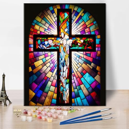 Jesus Cross Paint by Number Kits for Adults Beginner, DIY Acrylic Painting by TUMOVO