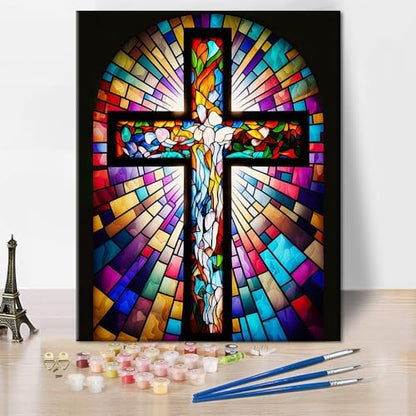 Jesus Cross Paint by Number Kits for Adults Beginner, DIY Acrylic Painting by TUMOVO