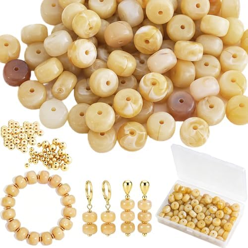 100Pcs 14mm Large Acrylic Beads for Jewelry Making, Chunky Marbled Round Focal Beads Bulk Set with Spacer Beads for DIY Bracelets Necklaces Keychains Bag Charms (Brown) by YUJIEJewelry