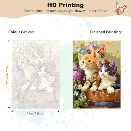 EOBROMD Framed Paint by Numbers Kits for Adults with Wooden Easel, Several Cats DIY Kits Crafts for Beginner on Stretched Canvas, 3 Brushes and Acrylic Paint for Home Decor 10x14 Inch - Image 2