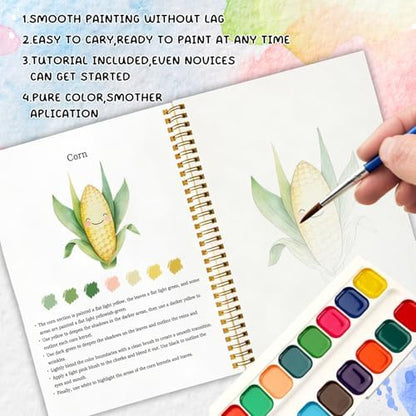 12 Patterns Vegetable Watercolor Set, Fresh Harvest Garden Painting Book for Beginners, DIY Art Gift for Women and Adults, Stress Relief Watercolor Workbook, Farm to Table Art Kit - Image 4