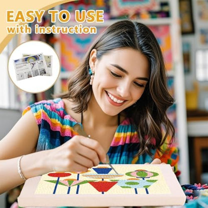 DOODLREAM Pendant Lamps Needle Kit for Beginner, 9.4"x 9.4" Geometric Light Fixture Punch Stitching Craft Set, DIY Embroidery Starter with Printed Frame, Instruction, Threader, Yarn, Pinch Needle - Image 3