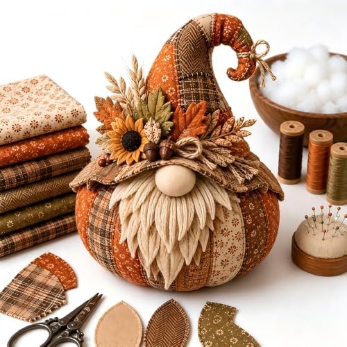 Cozy Harvest Pumpkin Patchwork Kit, DIY Animal Pumpkin Sewing Kit, Fabric Quilted Craft Set for Adults Beginners, Halloween Fall Thanksgiving Decor Gift (Style-D) by Unknown