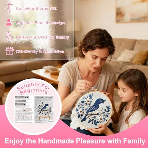 Huacan Embroidery Kit for Beginners Adult, Include Embroidery Cloth Hoops Threads for Craft Lover Hand Stitch with Embroidery Skill Techniques - Image 6