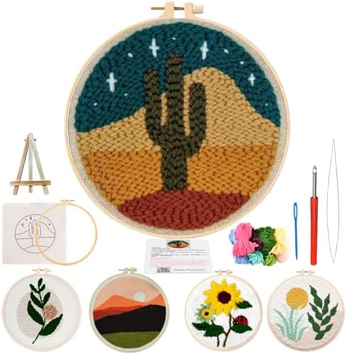 Punch Needle Kit for Adult Beginners, DIY Cactus Punch Embroidery Kits by PYHIRRY