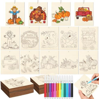Soulchen 60 Pcs Large Fall Painting Crafts 4.7 x 3.9 Inch Unfinished Wood by Soulchen