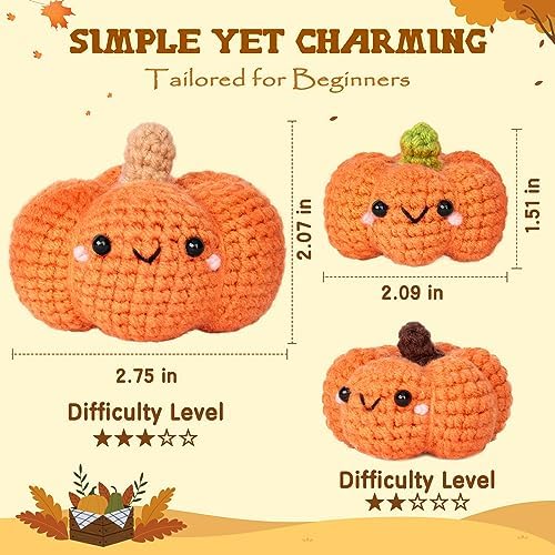 Crochetta Crochet Kit for Beginners, Crochet Starter Kit with Step-by-Step Video Tutorials, Crochet Animal Kits for Adults and Kids, DIY Craft Supplies, 3 Pack Halloween Pumpkins Family (40%+ Yarn) - Image 5
