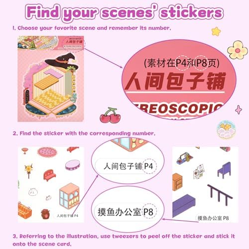 ASTARON 12 Sets DIY Large Size Sticker Scene Book,Make Own Shop Room - Image 5