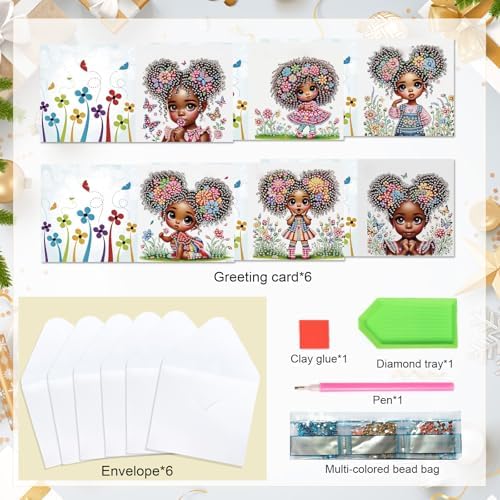 Focart 6 Pack Diamond Painting Greeting Card Kit of African American Beauty - Image 3