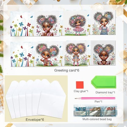 Focart 6 Pack Diamond Painting Greeting Card Kit of African American Beauty - Image 3