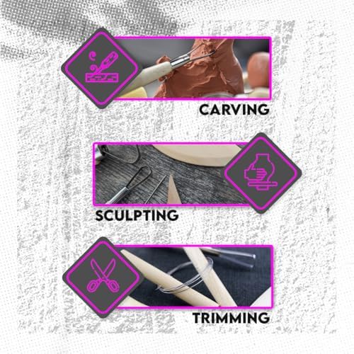 SE Pottery and Clay Carving Tool Set with Wooden Handles- Pottery Kit for Beginners- Clay Sculpting Set of 8 Pcs - 4PT8 - Image 2