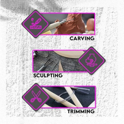 SE Pottery and Clay Carving Tool Set with Wooden Handles- Pottery Kit for Beginners- Clay Sculpting Set of 8 Pcs - 4PT8 - Image 2