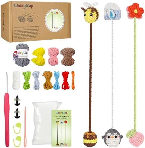 WaldyWop Crochet Kit for Beginners: 3 Animal Bookmarks Craft Kit,Women Gift by WaldyWop