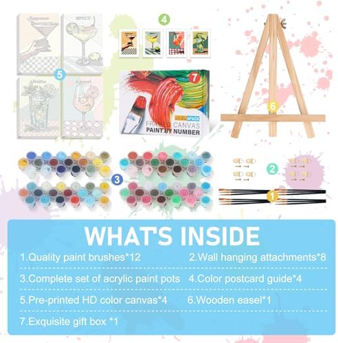 4 Pack Framed Paint by Numbers Kit for Adults with Wooden Easel, 8x12 Inch - Image 6