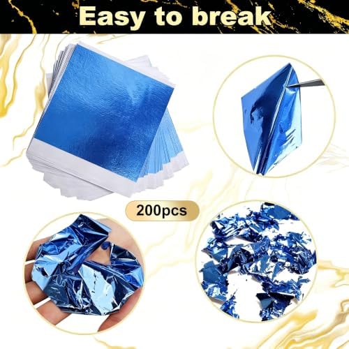 200 Pieces Blue Gold Leaf Sheets,Complete Gilding Adhesive Kit for Leaf - Image 2