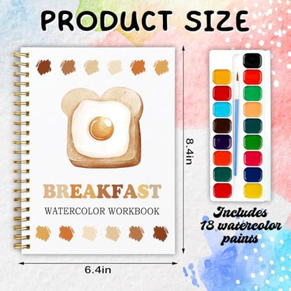 12 Breakfast Patterns Watercolor Set, Cute Pancake Egg Toast Painting Book for Beginners, Fun Family Art Activity Kit, DIY Gift for Teenager and Adults, Morning Food Lover Workbook - Image 2