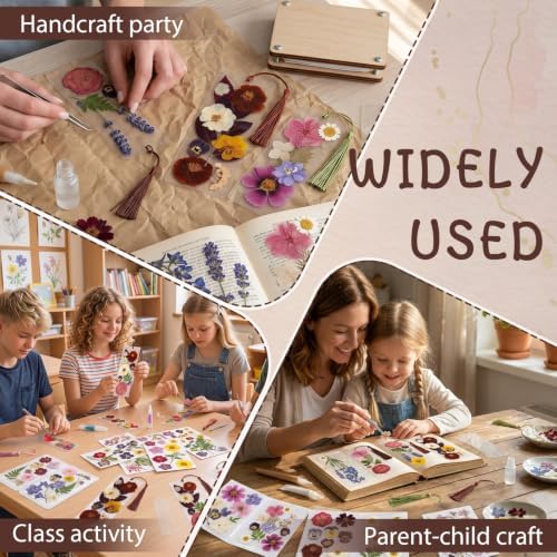 182 Pcs Pressed Flower Bookmark Making Kit, 30 Laminating Pouches with 120 Dried Flowers, 30 Tassels, Tweezer and Punch, Party DIY Crafts Bookmark for Reading Women Kids - Image 6
