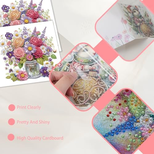 JISHSHAY 6 PCS Diamond Art Greeting Cards Flower Diamond Painting Birthday Cards Vase Gem Art Gem Painting Mosaic Kits for Adults for Thanksgiving Anniversary Valentine Graduation All-Occasion - Image 5