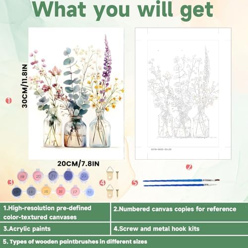 ICYANART Flowers Paint by Numbers for Adults Framed, Number Painting 8x12In - Image 3