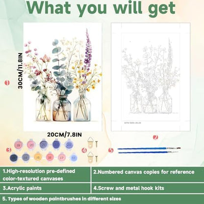 ICYANART Flowers Paint by Numbers for Adults Framed, Number Painting 8x12In - Image 3