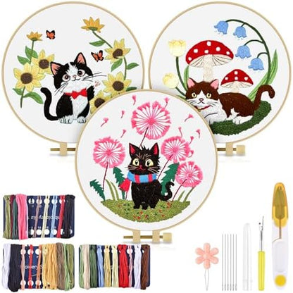 TINDTOP Embroidery Kit for Adults, Cat Embroidery Practice Kit by TINDTOP