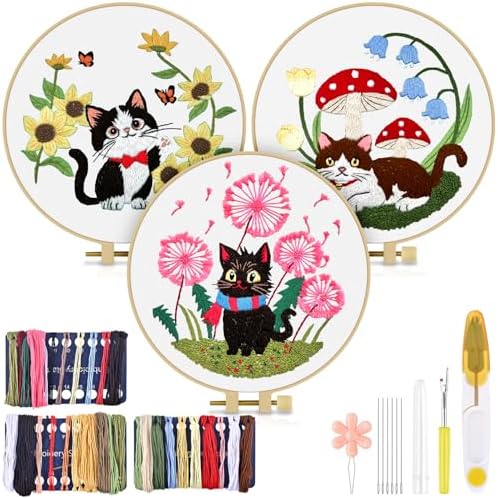 TINDTOP Embroidery Kit for Adults, Cat Embroidery Practice Kit by TINDTOP