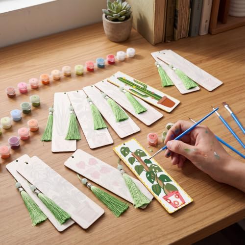 Kosiz 12 Pcs Plants Paint by Number Kit for Adult Wood Bookmark - Image 2