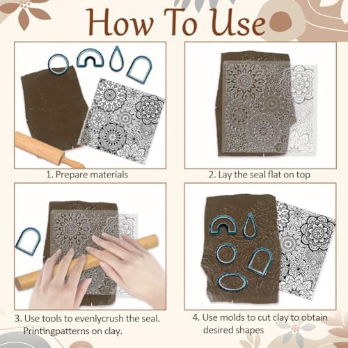 CHGCRAFT 4Pcs 4 Styles Retro Vine Polymer Clay Texture Sheets, 5.5x5.5inch - Image 3
