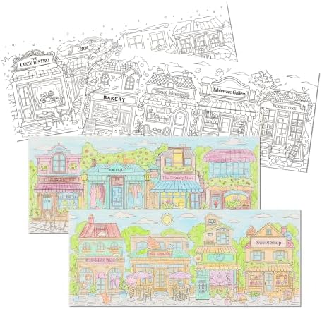 Birthday Coloring Cards, 4 Unique Blank Greeting Card Set with Streetscape, Season&Storefront, DIY Art Craft for Kids, Adults, Holiday Gift Ideas for Mom, Friends, Thank You&Greeting Card Collection by VYRANA