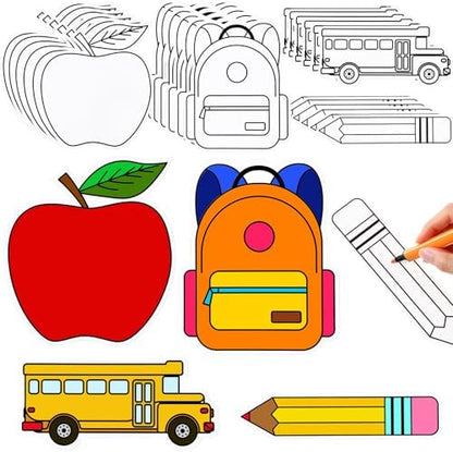 48 Pcs Welcome Back Crafts Color Your Own Paper First Day Apple Bus Backpack Coloring DIY Arts Drawing Party Gift Favor for Adult Painting Activities Party by Moinchore