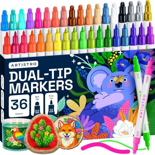 ARTISTRO Mixed Colors Dual-Tip Acrylic Paint Marker Pens - Set of 36 by ARTISTRO