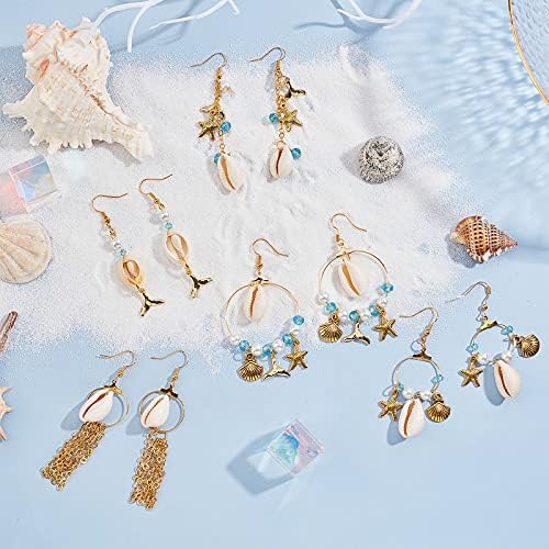 SUNNYCLUE 1 Box DIY 10 Pairs Beach Themed Earring Making Kits Starfish Shell Charms Cowrie Shell Beads & Glass Faceted Beads & Earring Hooks for Handmade Earrings Beginner - Image 5