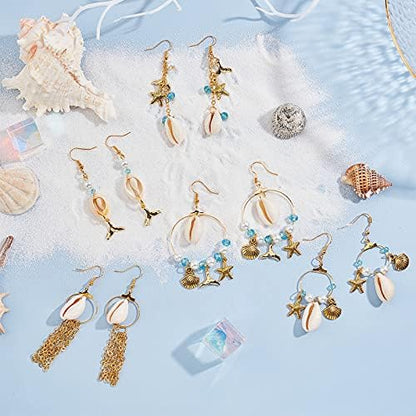 SUNNYCLUE 1 Box DIY 10 Pairs Beach Themed Earring Making Kits Starfish Shell Charms Cowrie Shell Beads & Glass Faceted Beads & Earring Hooks for Handmade Earrings Beginner - Image 5