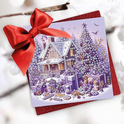 6Pcs Christmas Greeting Card DIY Diamond Art Painting Greeting Cards Blessing Folding Card Kit with White Envelopes Diamond Arts Crafts for Birthday Festival Gift-Purple - Image 3