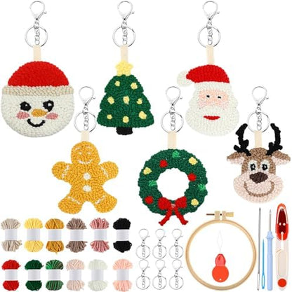 WinnerWhy 6 Pcs Christmas Punch Needle Kit Adults Beginner Keychain Accessories Christmas Punch Needle Embroidery Kit Includes Patterns, Tools, Yarns, Hoop, Instruction, Easy Art Work Decor for Adult by WinnerWhy