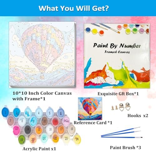 Artunion Framed Paint by Numbers Kit for Adults Beginners & Kids Ages 8-12,Hot Air Balloon Paint by Number with Frame,Abstract Paint by Numbers Kit on Canvas 10 * 10 Inch Without Easel - Image 4