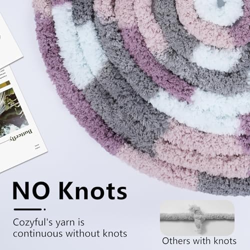 Cozyful Chunky Yarn for Hand Knitting - #10 Chunky Chenille Blanket Yarn, Jumbo Big Thick Chunky Yarns for Crocheting, Tie Dye Bulky Knit Yarns, 8 Skein (20 yds 8 oz Each Skein), Purple & Grey & Sky - Image 4